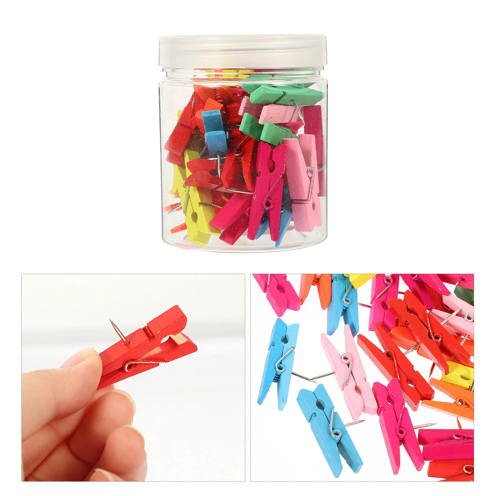 

30 Pcs Thumbtack Notes Board Pin Clip Wooden Paper Clips with Tacks Photos Craft Holder Decorative Crafts Fixing Clamp