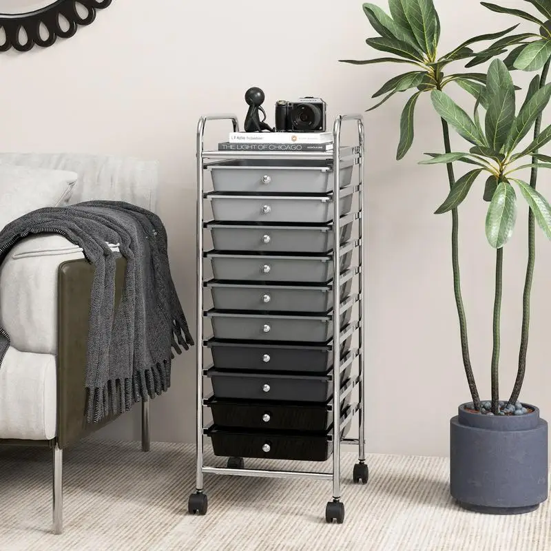 

10 Drawer Rolling Storage Cart Organizer with 4 Universal Casters-Gradient Gray