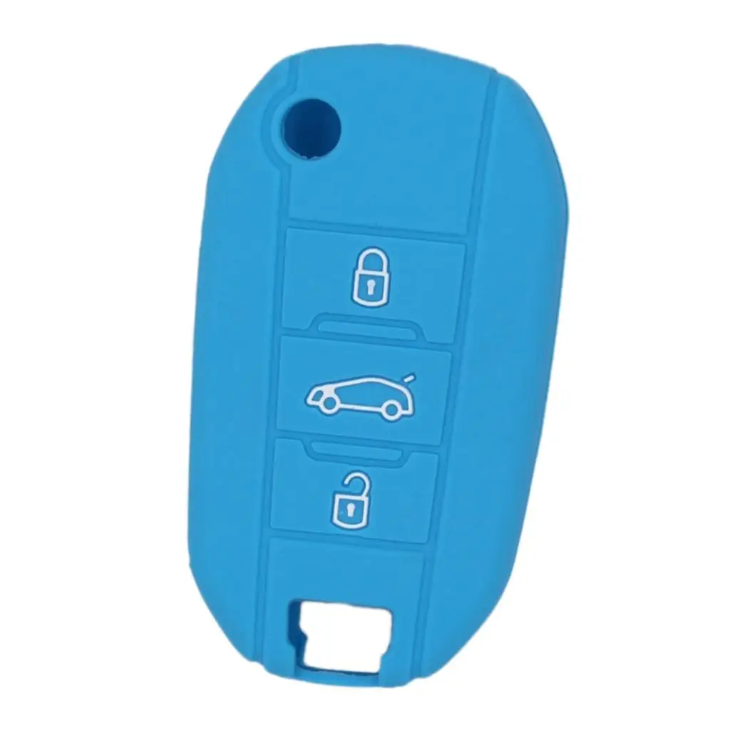 Silicone Car Key Case Cover for AUDI Folding Remote Key Fob Case Shell 3 Buttons Light Blue