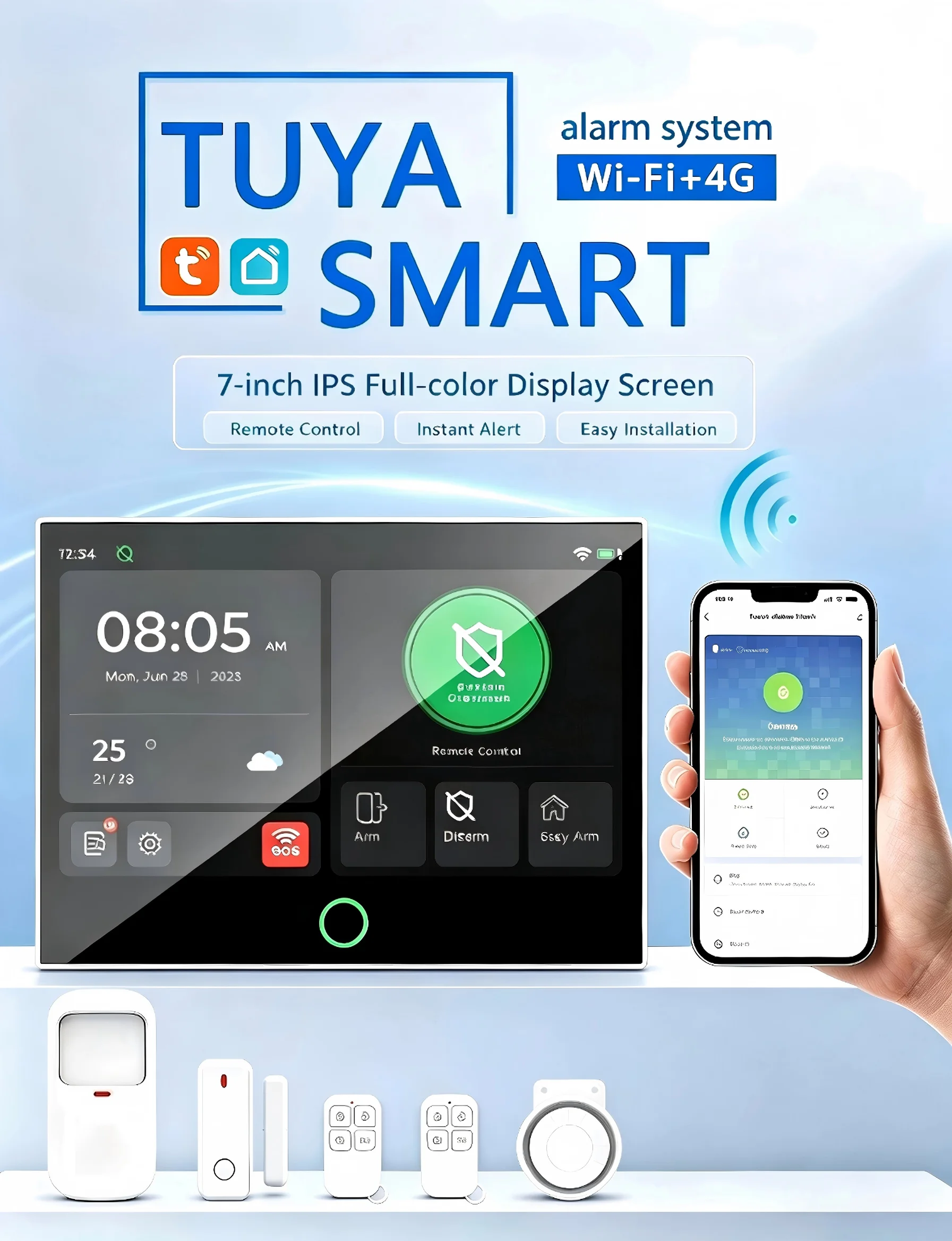 Sistema di allarme per la sicurezza domestica Tugard 4G GSM WiFi con doppia rete, schermo touchscreen IPS da 7", controllo remoto intelligente Tuya, protezione antifurto wireless per case e ville.