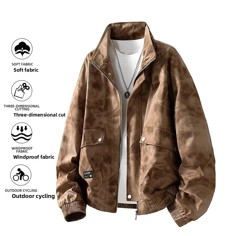 

American Style Graffiti Colorful Lapel Collar Men's Jacket Customized Retro Spring Autumn Coat M-8XL Casual Loose Fit Outerwear