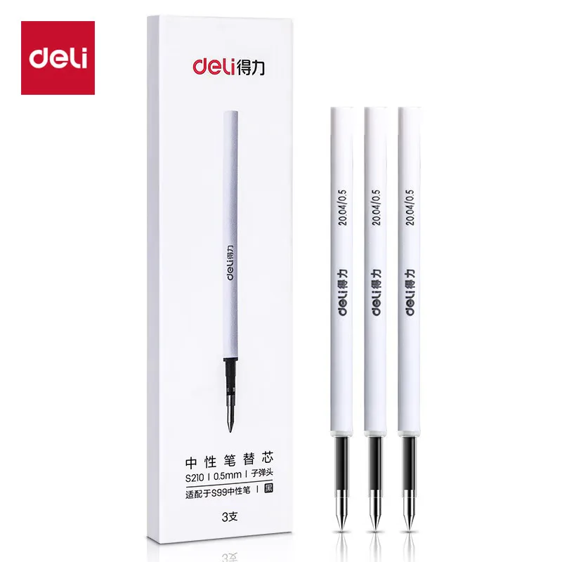 Deli Pen Refill Rotary Gel Pen Refill for S99 Signature Pen 0.5mm Black 3 Pcs/Box Model S210