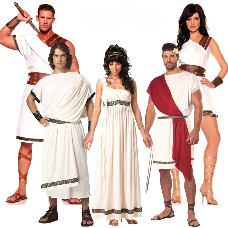 Cosplay antiguo grego romano gladiador disfraz conjuntos adultos hombres mujeres Halloween carnaval vestir fiesta soldado romano vestido de lujo