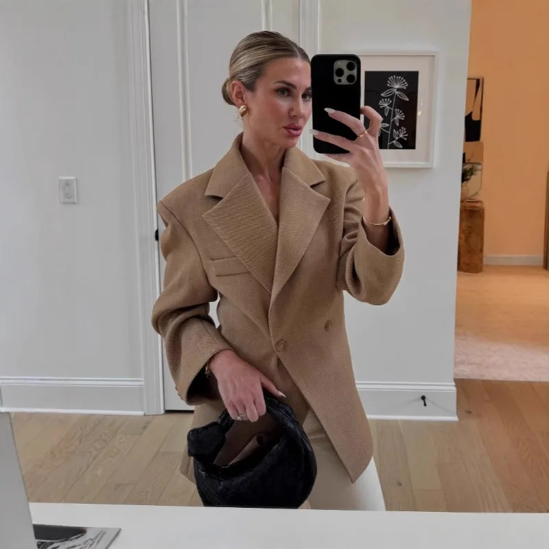 Shoulder Pads Fitted Waist Slim Fit Irregular Suits Jackets Long-sleeved Top Women's Clothing Blazers Autumn New Khaki Coats