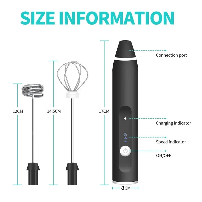 휴대용 무선 충전식 핸드 헬드 전기 우유 거품기, USB 미니 믹서기, 계란 거품기, 커피 크림용 믹서