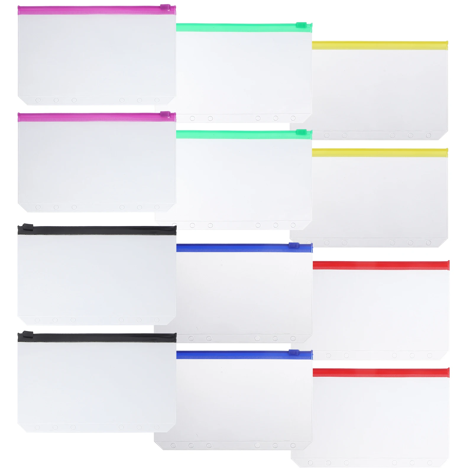 

12pcs A6 PVC Transparent Binder Pockets Zipper Planner Organizers for Notebooks Documents Storage File Folders