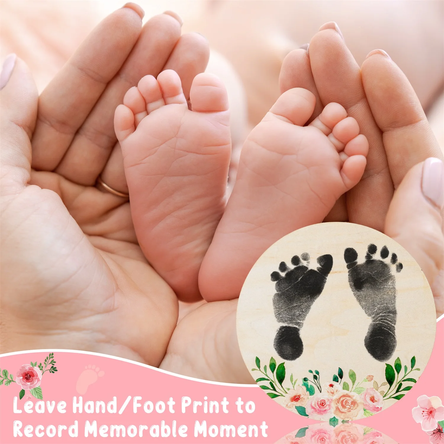 Newborn Baby Printing Feet Birth Announcement Wooden Plate 3Pcs Children'S Growth Record Footprints Display Board Memorial Plate