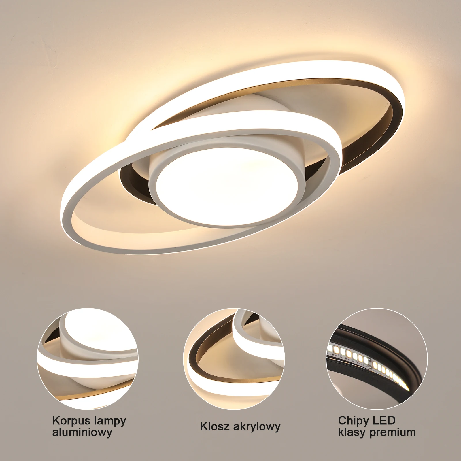 Dimmbare LED-Deckenleuchte, 40W LED-Deckenlampe 3000K/4500K/6500K, Kronleuchter Weiß mit Fernbedienung für Schlafzimmer – Detail 8