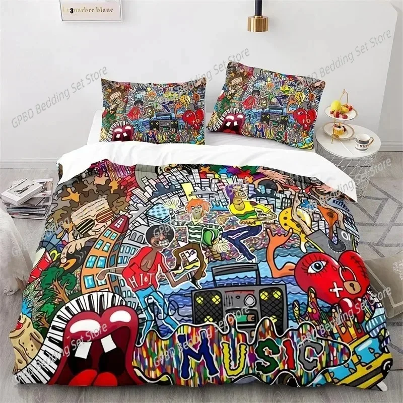 Graffiti Hip Hop Modern Street Art Comfortable Duvet Quilt Cover Pillowcase Bedding Set Children Bedroom Decoration Home Textile