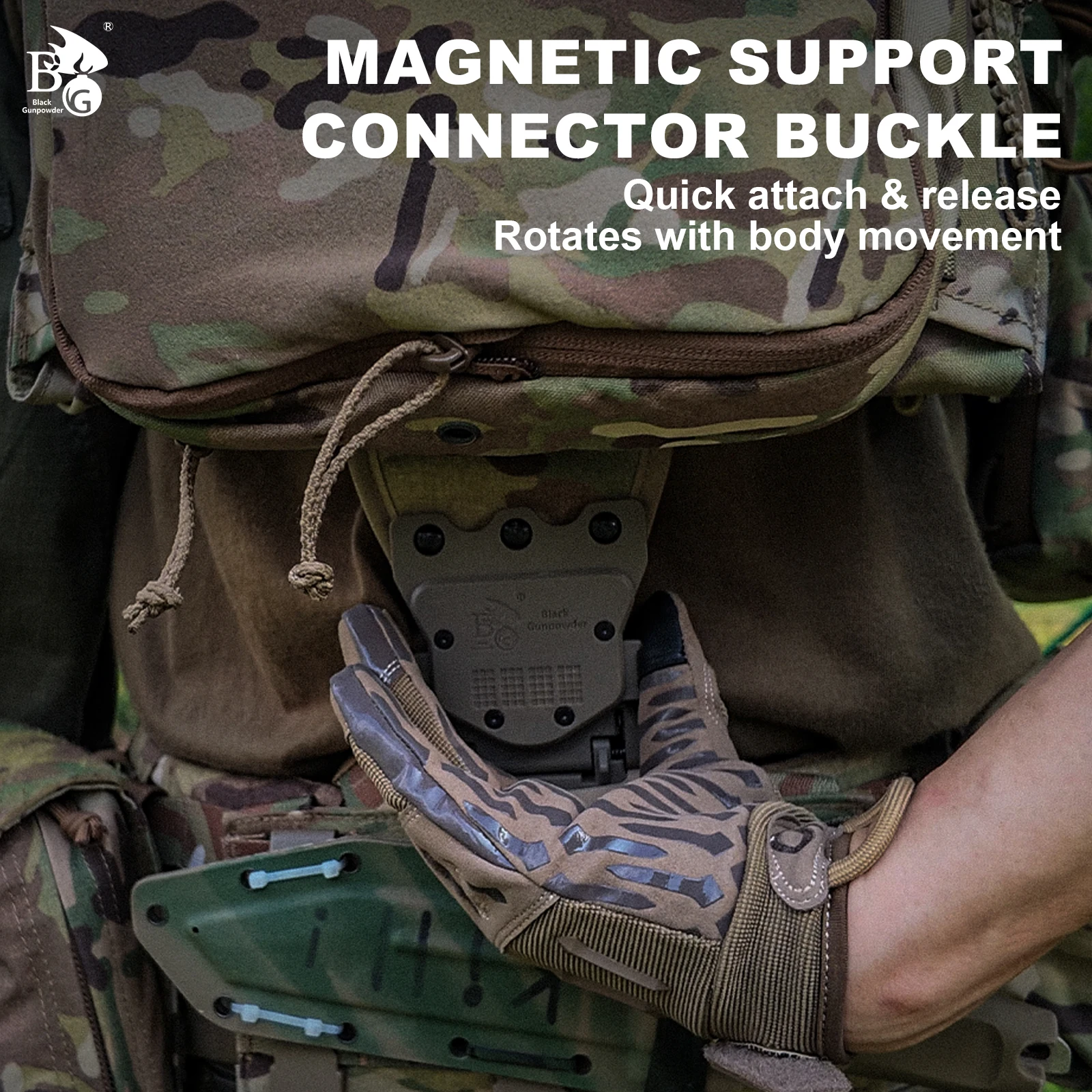 BG Hard Support Magnetic Quick-Release Load-Bearing Battle Belt, MOLLE Tactical Waist Belt, Magnetic Support Connector Buckle