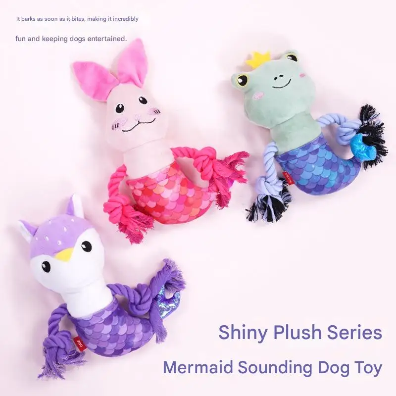 ألعاب الكلاب من سلسلة حورية البحر مع صوت، ألعاب حبل قطيفة مقاومة للمضغ للتسنين وتخفيف الملل، للكلاب الصغيرة والمتوسطة والكبيرة