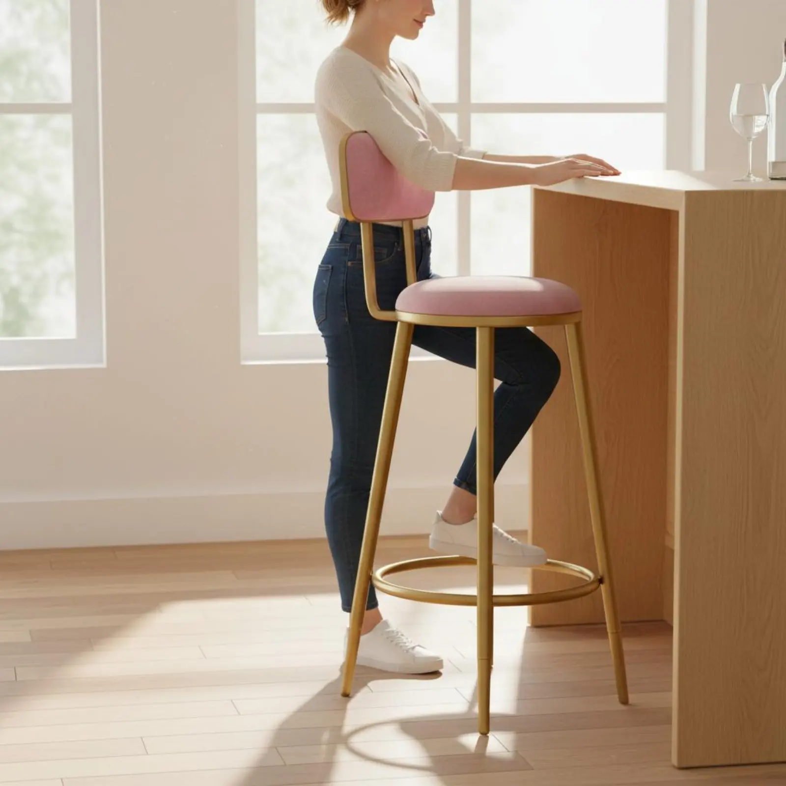 bar-chair-with-backrest-subtle-luxury-gold-frame-bar-stool-upholstered-high-chair-comfortable-padding-household-furniture