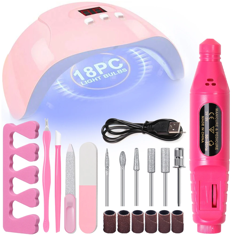 YIKOOLIN 7-in-1Nail Art Tool Set With LED UV Nail Lamp 20000RPM Lectric Drill Machine Nail Brush Nail Separator Polishing Bloc