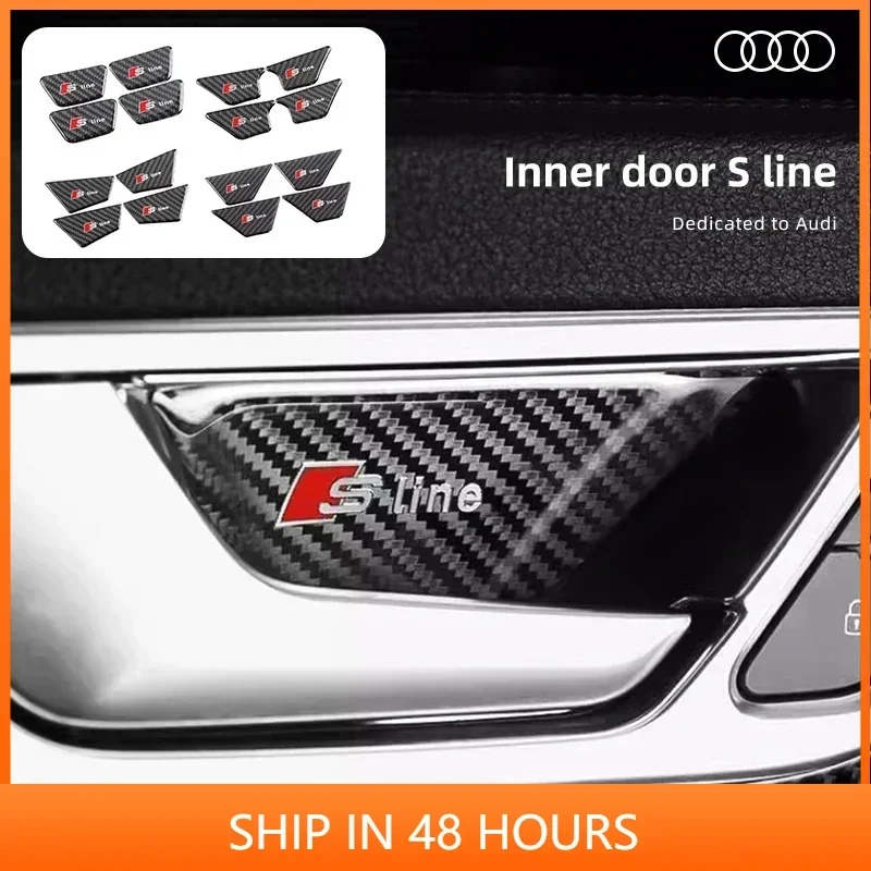 

4Pcs Car Door Bowl Handle Carbon Fiber Sticker Trim Cover For Audi Sline A3 A4 A5 A6 A7 Q5 Q5L C6 C7 C8 8V S3 B8 A4L Accessories