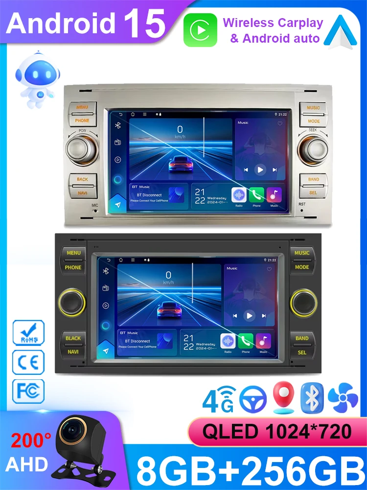 Android15 Autoradio Wifi Navi Voor Ford Mondeo S-max Focus C-MAX Galaxy Fiesta Transit Fusion Connect Kuga multimedia GPS BT WIFI - afbeelding 2
