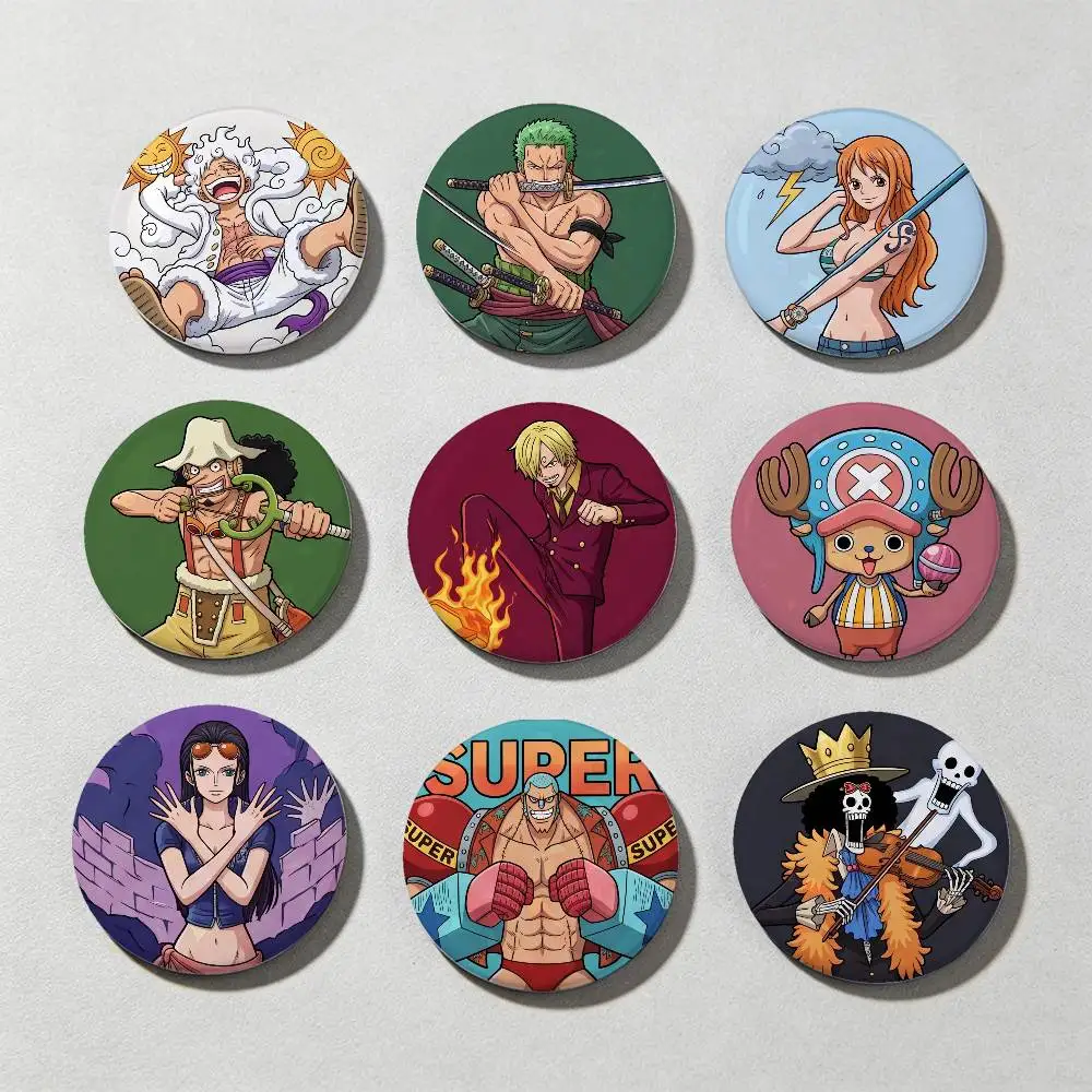 ONE PIECE LUFFY ZORO Laser Diamond Texture Button Pins Tinplate Brooches Cartoon Creative Badge For Backpack Clothes Decor