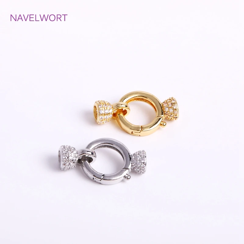 18K Gold Plated Inlaid Zircon Round Pearl Clasp Fastener DIY Bracelet Necklace Making Accessories Jewellery Making Supplies