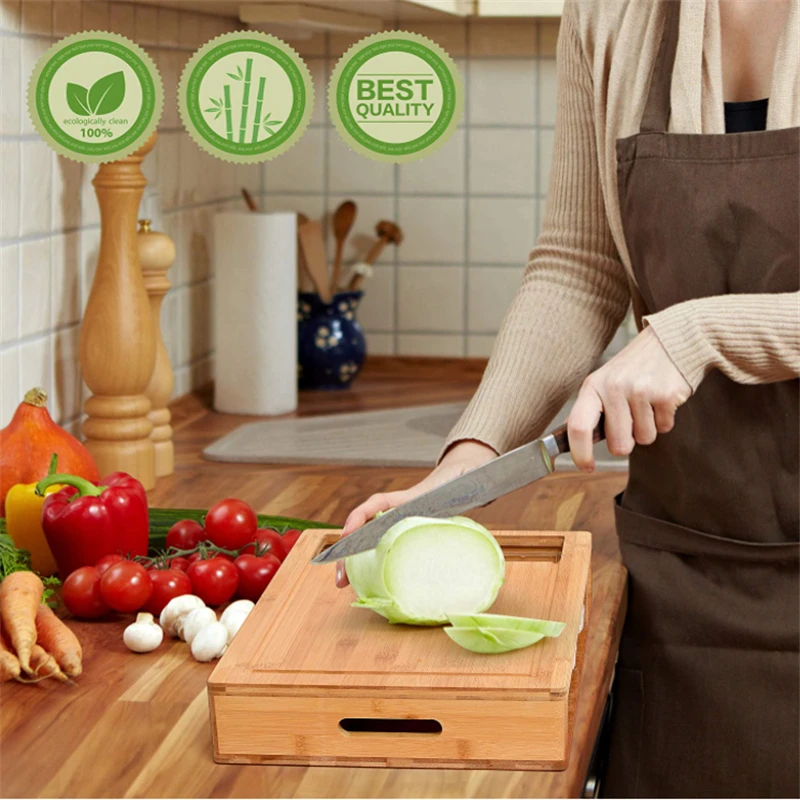 Custom Modern Wood Bamboo Cutting Board with Handle Personalized Kitchen Chopping Block for Home Use Factory Direct Sale