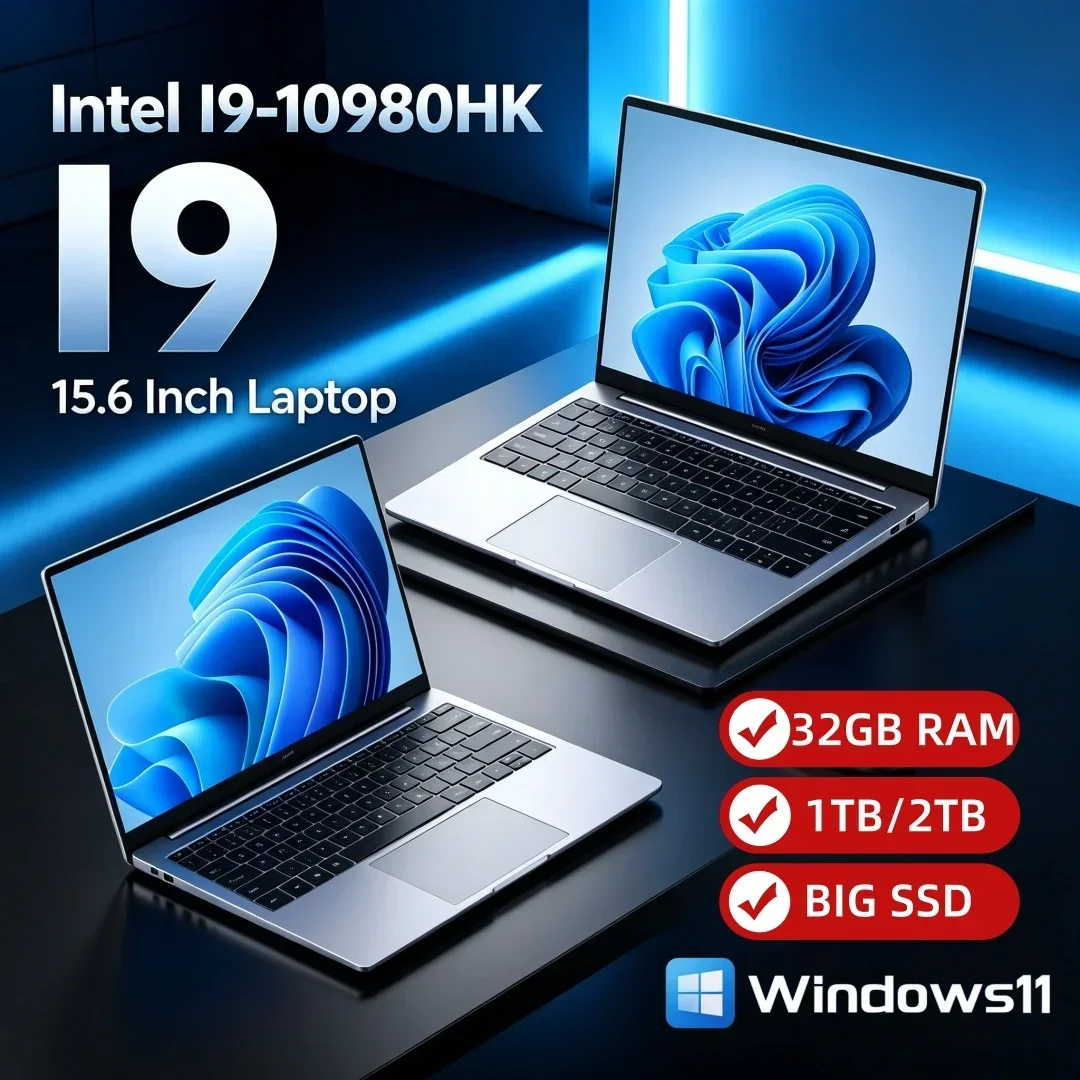 15.6 Inch Cost-Effective Top Rated New Ultra Slim Laptop Intel I9-10980HK Original Win11 32GB RAM 1TB/2TB SSD Notebook