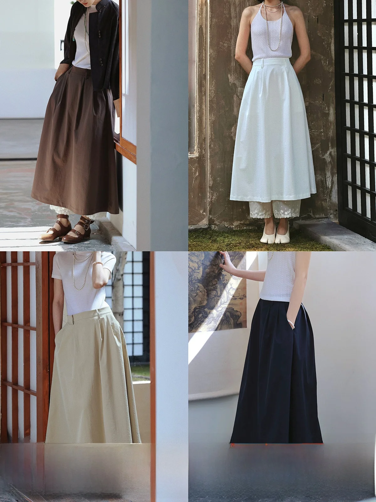 

Spring 2026 New Arrival A-Line Midi Skirt Elegant Four-Color Umbrella Hem Versatile High Waist Polyester Fiber Women's Skirt
