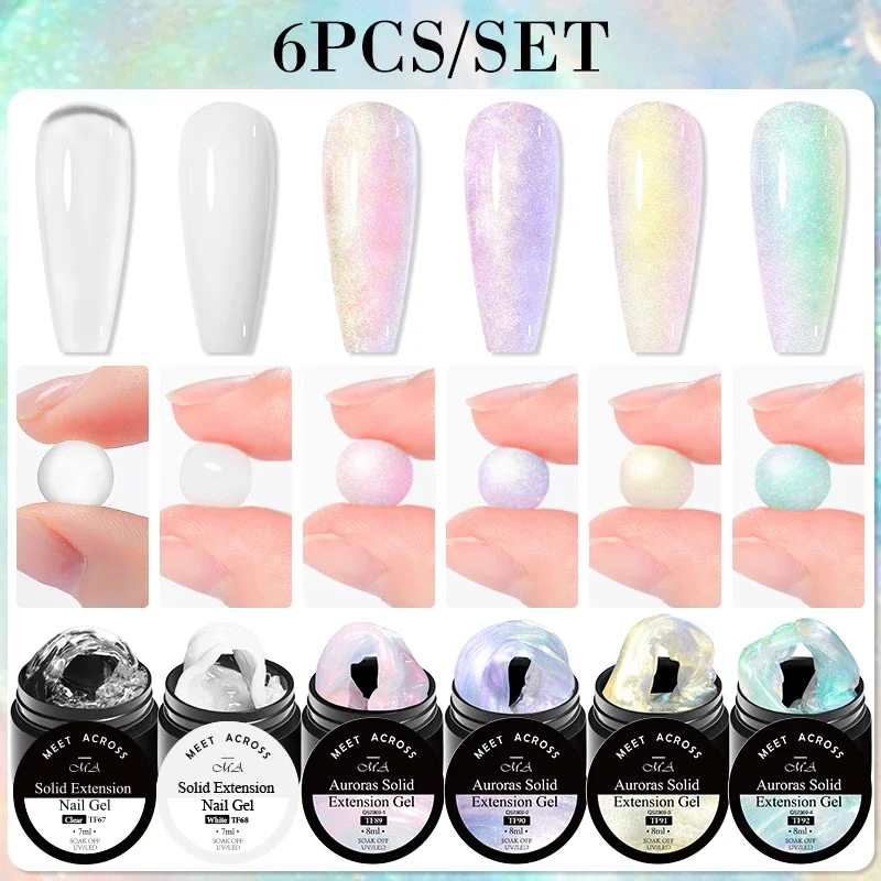 6pcs Aurora Non-Stick Hand Extension Gel Nail Polish Set 3D Shaping/Sculpting/Carving UV/LED Building Gel Milky Jelly Hard Gel