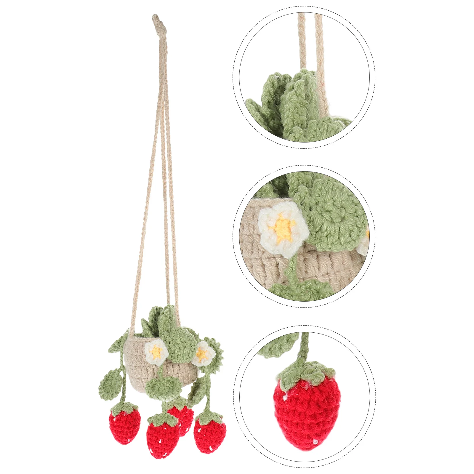 

Crochet Strawberry Hanging Car Ornament Creative Woven Pendant Rearview Mirror Car Decoration Accessories Strawberry Ornament