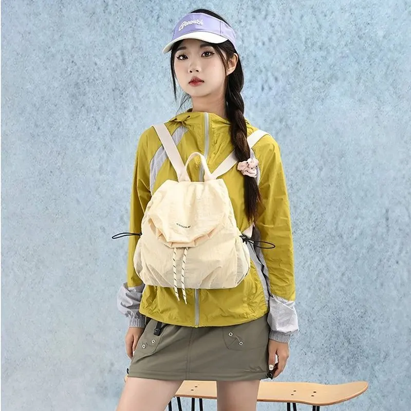 Large Capacity Drawstring Backpack Women's Commuter Travel Bag Korean Style Ins Wind Nylon Cloth Bag Shoulder Bag Pack