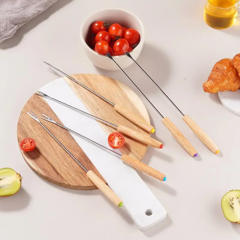 6pcs Stainless Steel Fruit Fork Set Cheese Chocolate Dessert Fondue Picks Reusable Appetizer Skewer Set for Party Table Serving