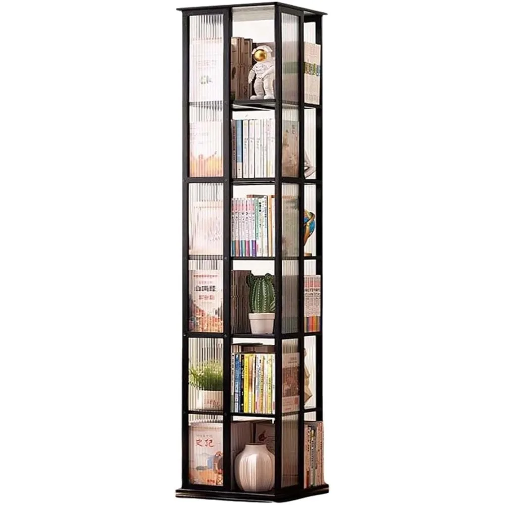 رف كتب دوار، خزانة كتب أكريليك قائمة على الأرض مكونة من 6 طبقات للأطفال والكبار، رف عرض دوار لتخزين الكتب لـ S #1