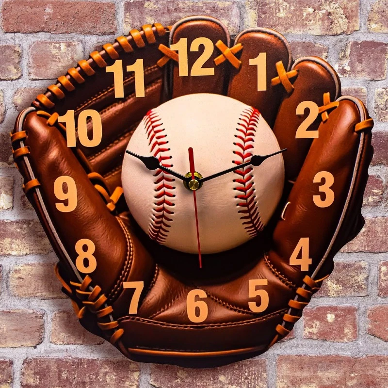 Creative Baseball Glove Wall Clock Wooden Unusual Funny Clock Elegant Art Unique Watch Home Living Room Wall Decorative Ornament