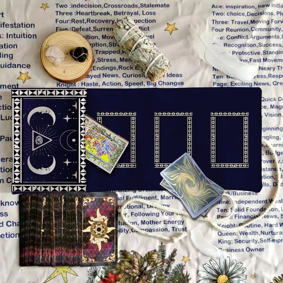 Bolsa de tarot 2 en 1 con diseño de ojo celeste azul marino, plegable, preimpresa, para 3 cartas, tapete de adivinación, bolsa de almacenamiento para cartas