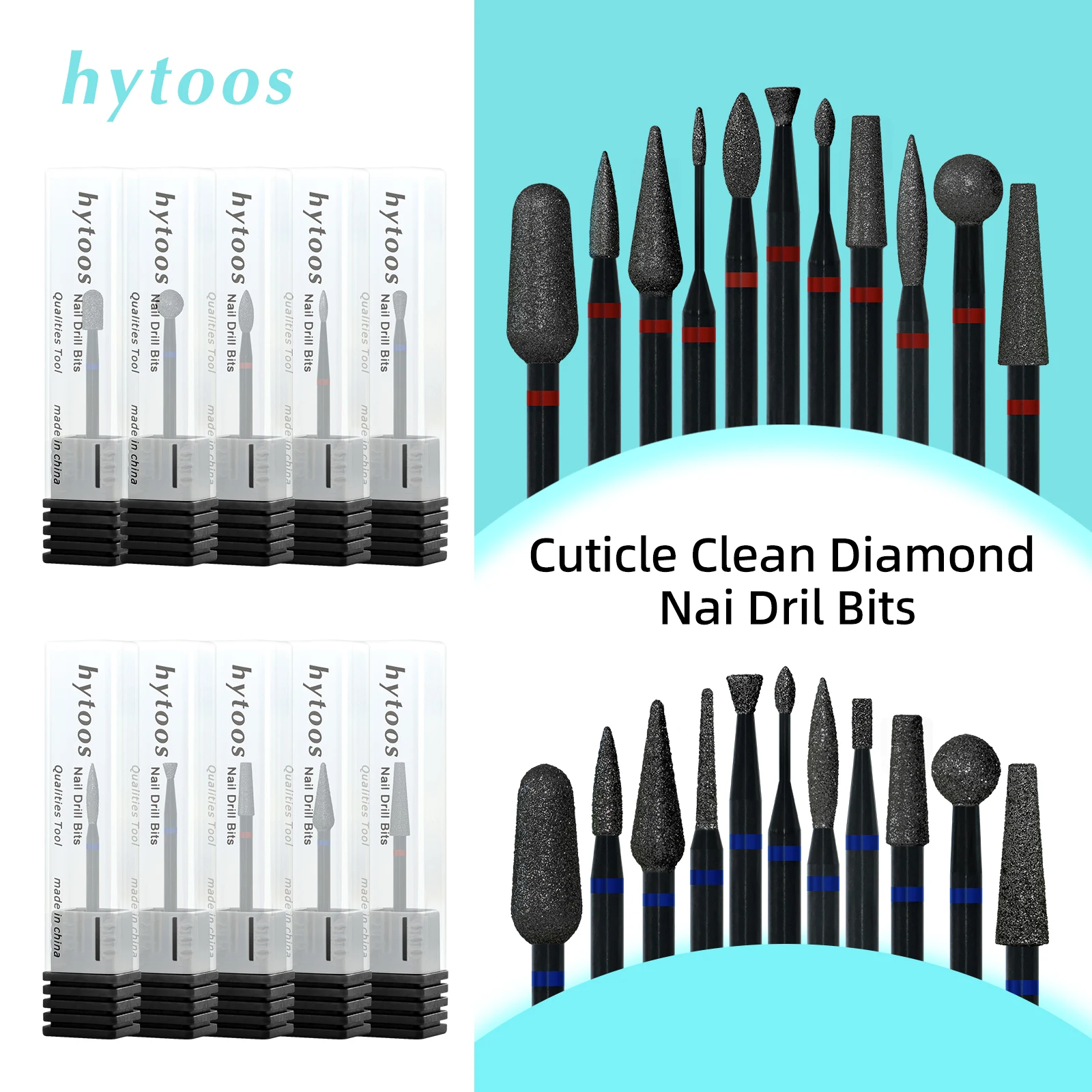 HYTOOS Black Diamond Nail Drill Bits Pro Russian Cuticle Bit for Nail Drill Dead Skin Cuticle Cleaner Nails Pre-treatment Tools