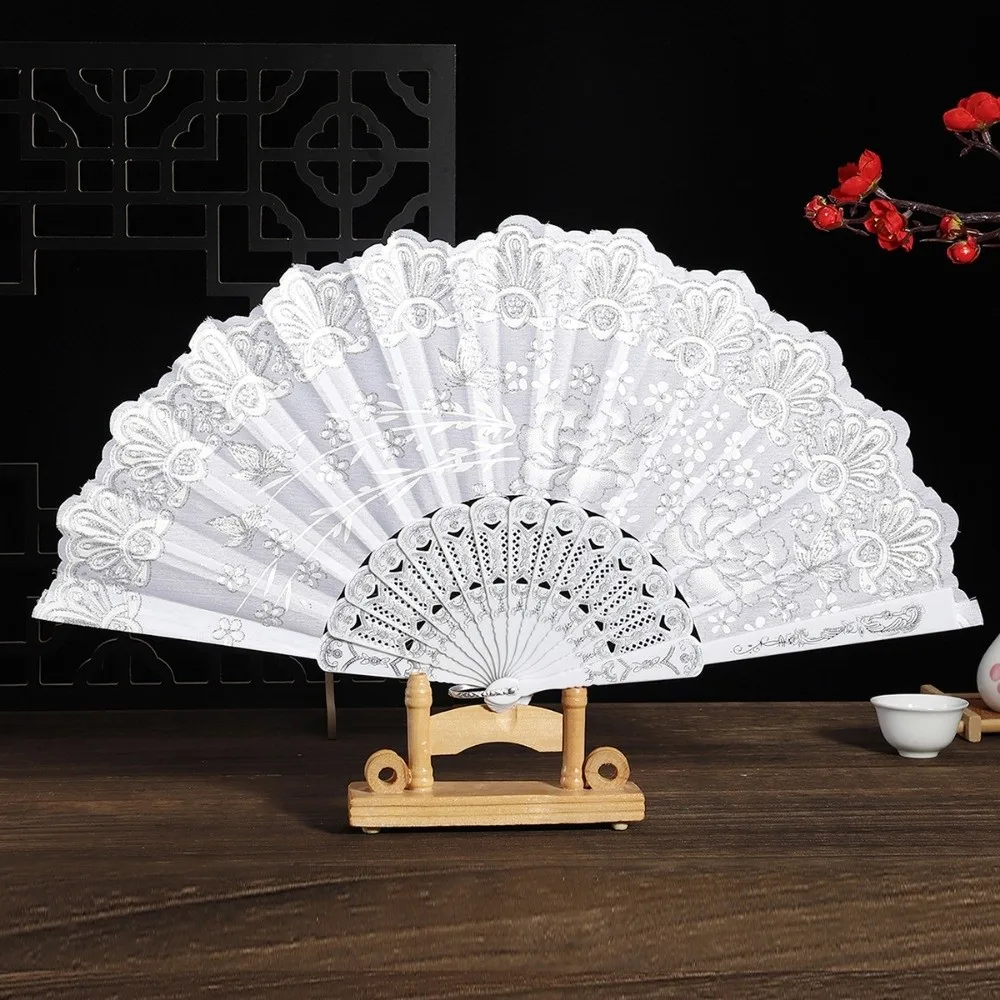 Embroidered Folding Fan Hot Stamping Photography Props Chinese Wedding Cloth Folding Fan Multicolors Handheld Fan Gifts