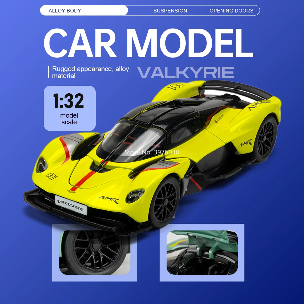 

Модель автомобиля Valkyrie из сплава, масштаб 1:32, литая под давлением, миниатюрная игрушка, открывающиеся двери, резиновые шины, металлический корпус, идеальный подарок на день рождения для ребенка