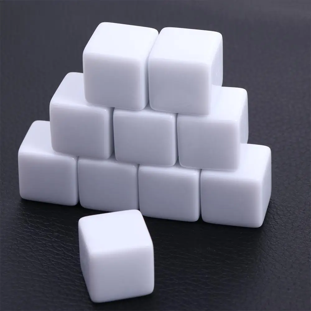 10PCS Game Props 16mm Blank Acrylic Dice Write Painting Six Sided Dice Toys White Right Angle Counting Dices Children Teaching