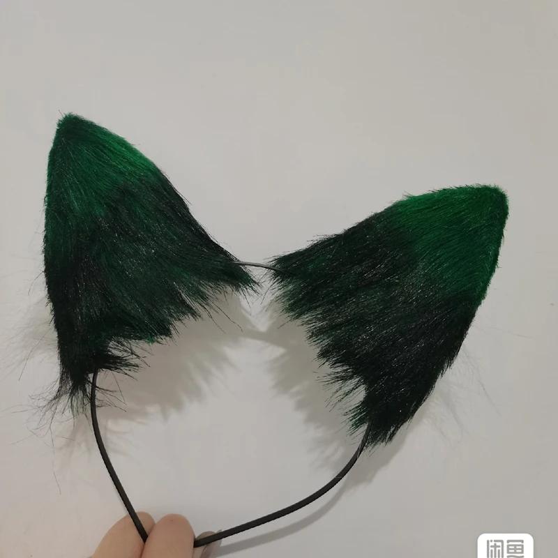 Game Impact Cosplay Xiao Gradient Dark Green Ears Headband Party Costume Green Ear Plush Hairband Girl Hair Accessories Props