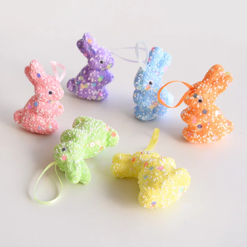 6/12Pcs Foam Easter Rabbit Kids Gift Sequin Bunny Easter Tree Hanging Ornament 2025 Spring Easter Party Home Decoration Supplies