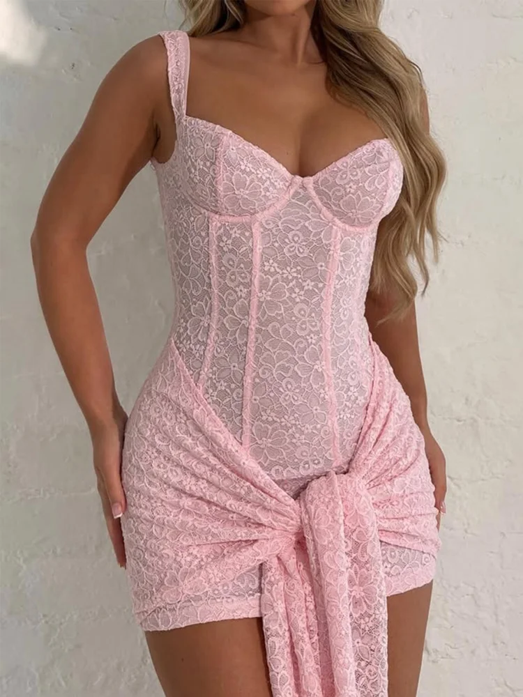 Sisterlinda 여름 릴리스 주니어 패션 미니 솔리드 하이 스트리트 드레스 섹시한 레이스 v 넥 허리 스티치 스트랩 힙합 스트랩 드레스