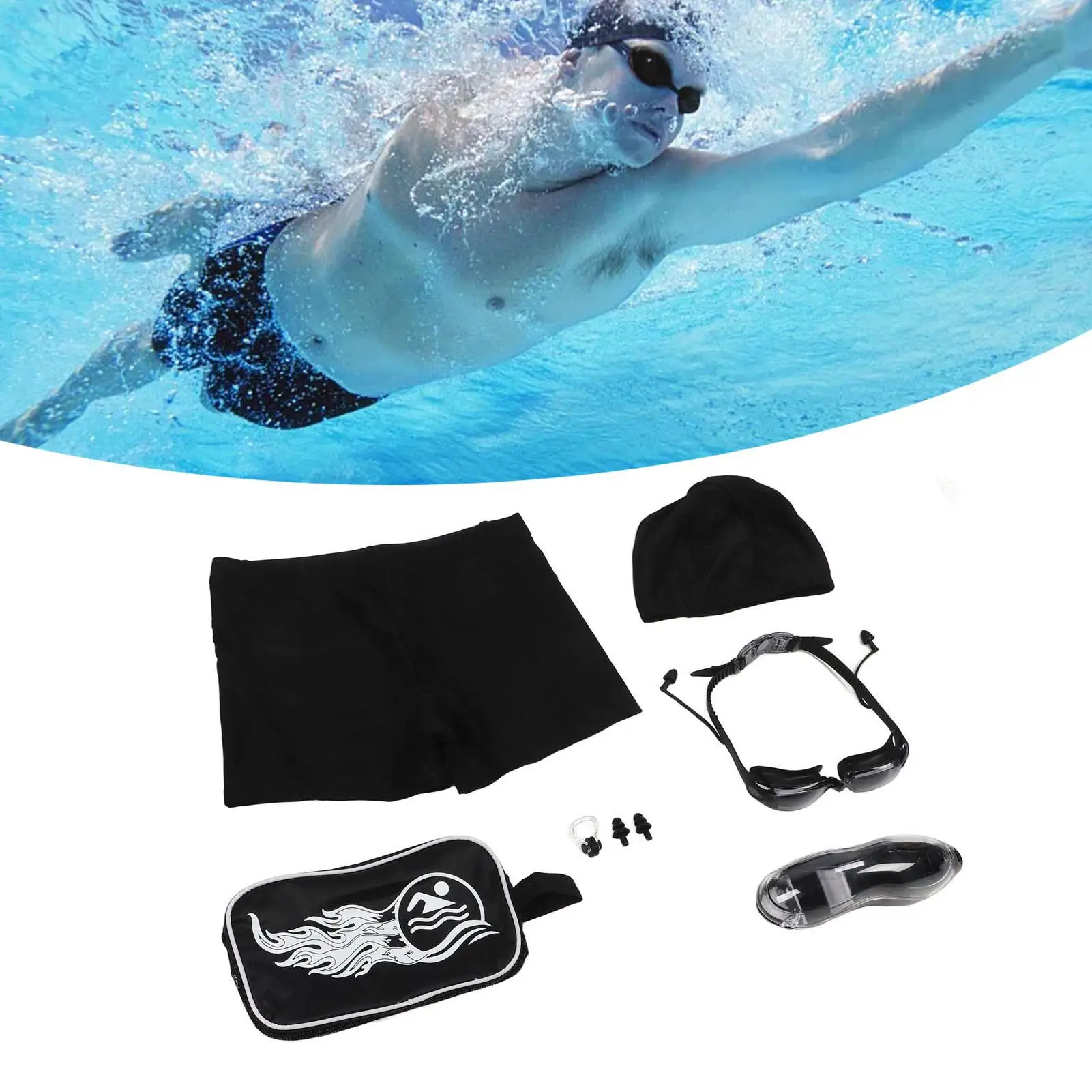 Set di occhialini da nuoto da 7 pezzi con antiappannamento e UV - Include bagno, clip per naso e tappi per le orecchie