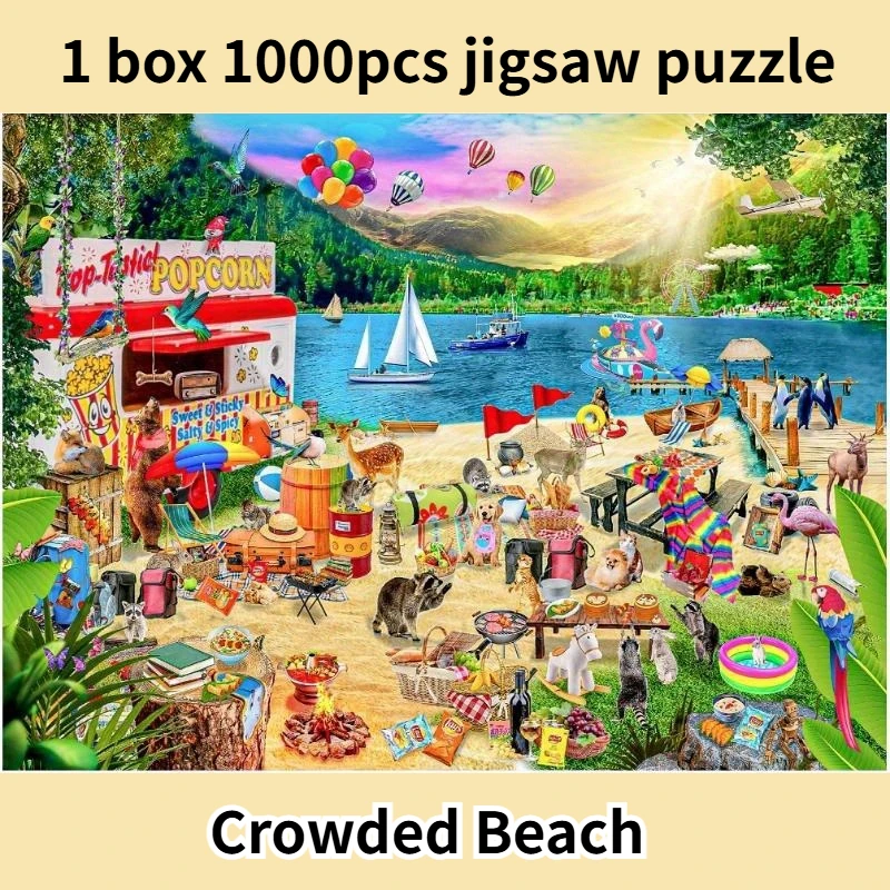 

Jigsaw Puzzles for Adults 69x51cm(27"x20") Large Crowded Beach Party Scene,1000pcs Cardboard Jigsaw Puzzle Family Game Night