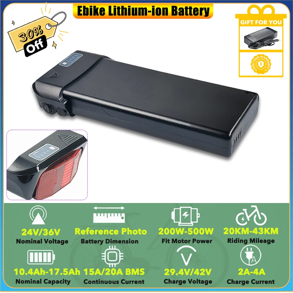 

City Bike Carrier Lithium Battery 36V 10.4Ah 12Ah 14Ah Rack Battery for Zündapp Z802 Zundapp Z802 Hiper engine fold x1 E-bike