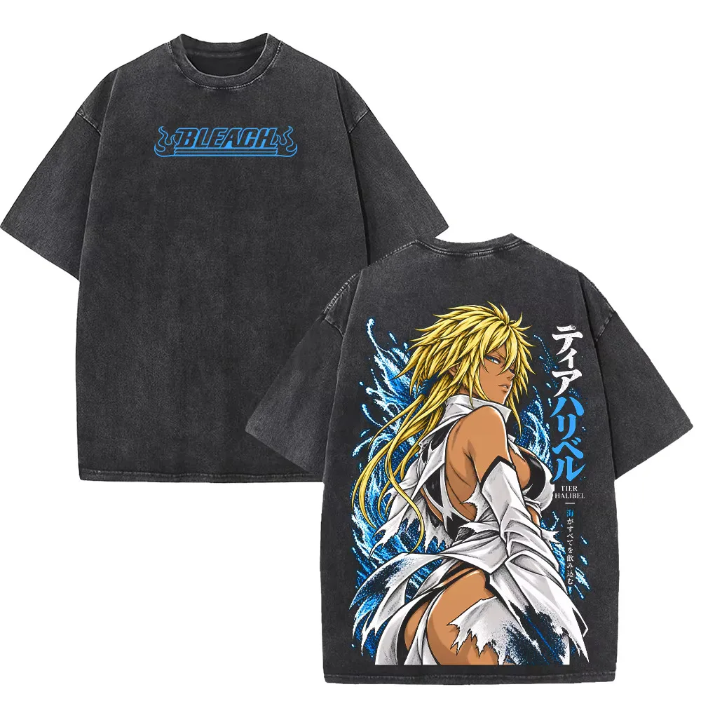 BLEACH Print T-shirts for Men Women Fashion Hip Hop Street T Shirt Washed Vintage Loose Washed Short Sleeves Couples Classic tee