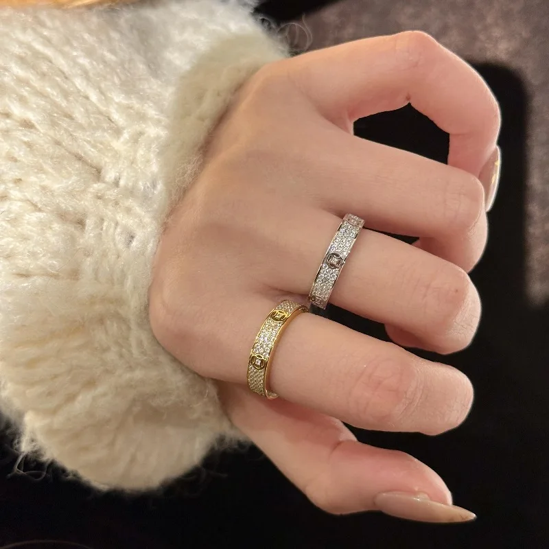 Classic retro inlaid circular full diamonds ring fashion starry sky exquisite layered style rings for women party jewelry gift