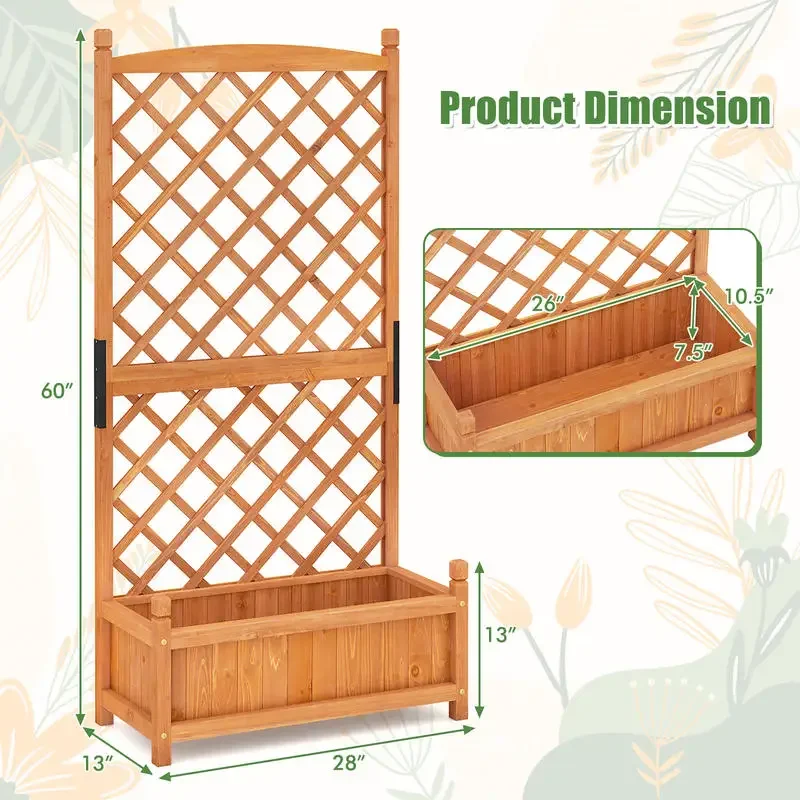 

60 Inch Tall Raised Garden Bed with Diamond Lattice Trellis and Drainage Holes-Orange