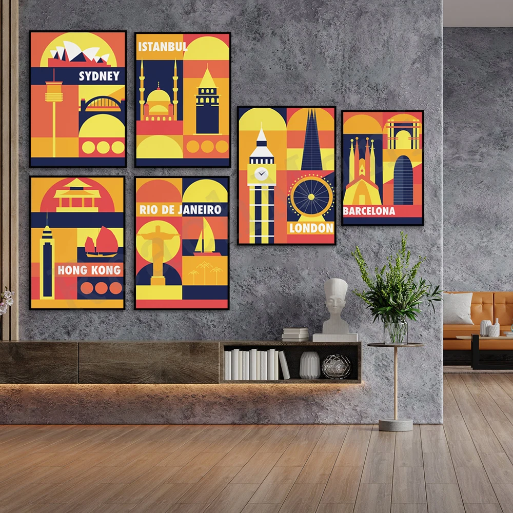 San Francisco,Rio De Janeiro,Bristol,Miami,Brighton,Barcelona,Paris,Berlin,Rome Colourful Print, , Travel Poster,Gallery Wall,