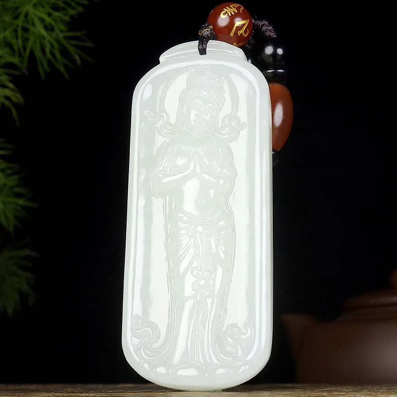 Hotan Pendant - Standing Guanyin Bodhisattva Jade Amulet Salvation Of All Beings