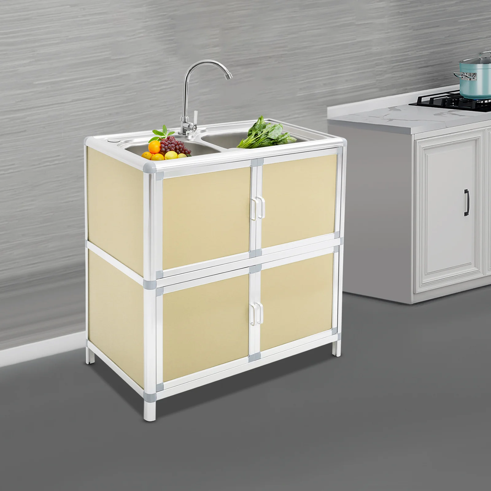 Kitchen Sink with Cabinet Utility Sinks with Faucet Freestanding with Storage for Home Kitchen