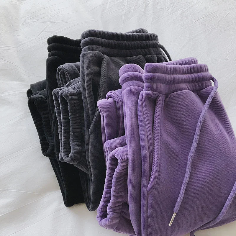 Women's Thicken Sweatpants Autumn Winter Elastic Waist Bundle Foot Straight Trousers Fleece Warm Loose Casual Pants Harem Pants