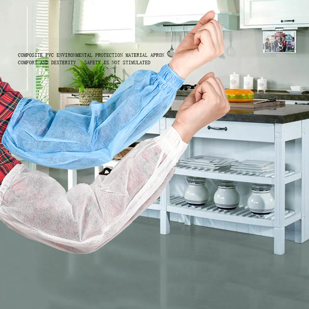 

20Pcs Disposable Protective Arm Sleeves Oilproof Non-Woven Oversleeve Covers Cooking Cleaning Sleeves Elastic Cuffs for Home Use