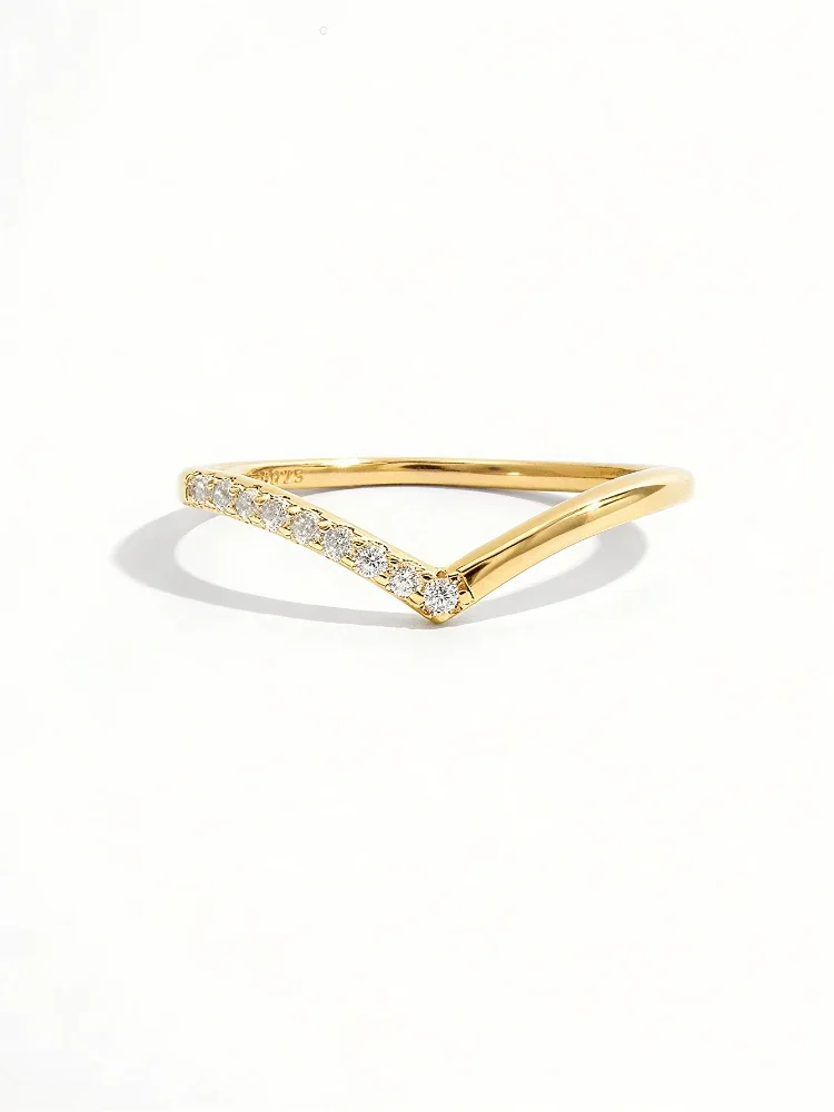 خاتم من الفضة الإسترليني عيار 925 بسيط على شكل حرف V من الزركون للنساء الذكرى السنوية والخطوبة وحفلات الزفاف مجوهرات راقية عالية الجودة